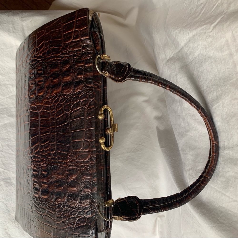 Vintage Women's Alligator  Embossed Brown Handbag - Picture 2 of 8